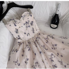 Strapless Floral Corset Fishbone Midi Dress