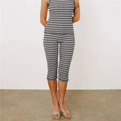 Plaid Ruched Capri Pants