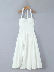 Halter Neck Puff Maxi Dress