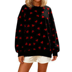 Heart Print Crew Neck Pullover