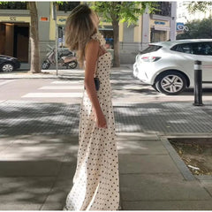 White Polka Dot Sling Top And Long Skirt Set