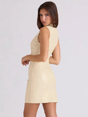 PU Leather Sleeveless Mini Dress