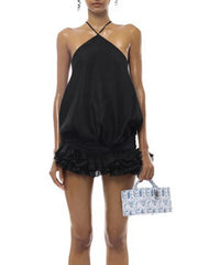 Black Halter Open Back Mini Dress