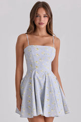 Spaghetti Strap Pleated Hem Mini A-line Dress