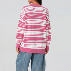Pink Striped Crew Neck Sweater