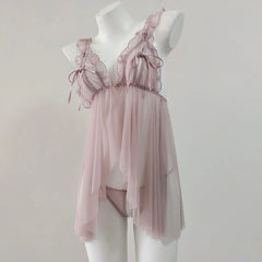 Lace Frill Strap Mesh Nightdress