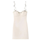 Beige 3D Flower Strap Mini Dress