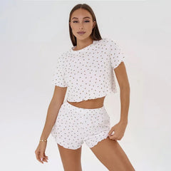 Printed Crop Top And Shorts Sleepwear Set