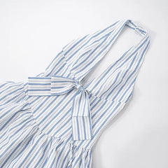 Blue Stripe Deep Halter Maxi Dress