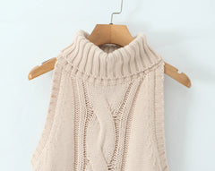 High Collar Sleeveless Knitted Sweater Dress