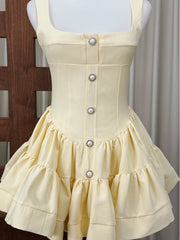 Straps Square Neck Buttons Mini Dress