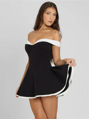 Black Off-shoulder Strap Mini Dress
