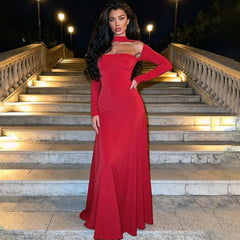 Long Sleeve Neck Cut Out Maxi Dress