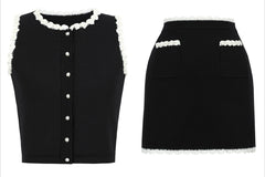 Colorblock Round Neck Sleeveless Top And High Waist Mini Skirt Set