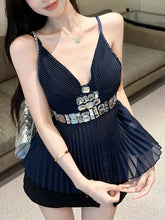 Beaded V-Neck Pleated Top