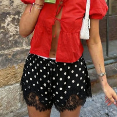 Black Lace Trim Polka Dot Shorts
