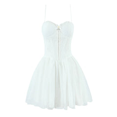 White Spaghetti Strap Corset Tulle Mini Dress