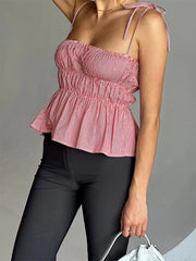 Peplum Ruched Tie Up Strap Crop Top