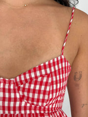 Red Plaid Spaghetti Strap Mini Dress