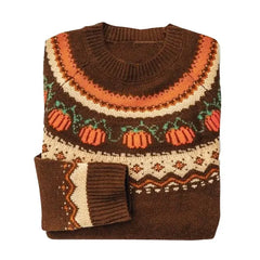 Crew Neck Pumpkin Jacquard Sweater