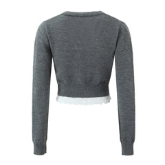 Grey Lace Trim Knit Cardigan And Shorts Set