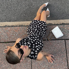 Black Polka Dot Mesh Tank Mini Dress