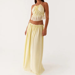 Tie Front Cami Backless Crop Top And Long Skirt Set