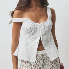 Eyelet Embroidery Peplum Button Down Top