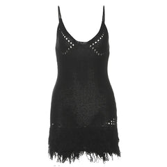 Black Crochet Mini Ruflfes Dress