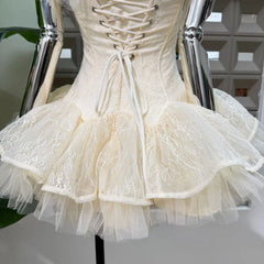 Bow Tie Mini Ponpon Fishbone Dress