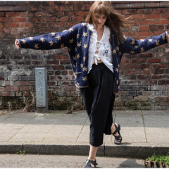 Crew Neck Star Print Knit Cardigan