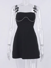 Black Diamonds Spaghetti Strap Cut Out Mini Dress