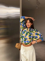 Embroidered Knit 3D Floral Print Zip Up Jacket
