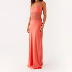 Orange Lace Patchwork Cami Maxi Dress