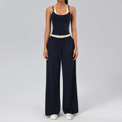 Polka Dot Layered Tank Top And High Waist Wide Leg Pants Set