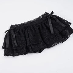 Black Lace Bow Low-Waisted Mini Skirt Bloomers