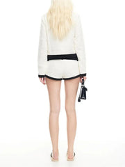 Two Tone O-Neck Long Sleeve Cardigan And Low Waist Shorts Set