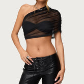 Sheer One-Shoulder Layered Bandeau Top