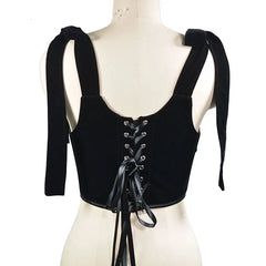 Black Velvet Corset Tie Lace Up Top