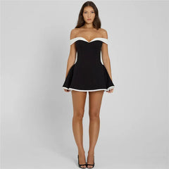 Black Off-shoulder Strap Mini Dress