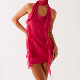 Pink Mini Dress with Ruffles Scarf