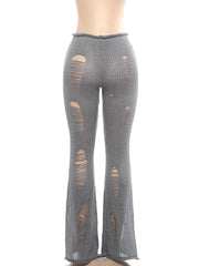 Knit Irregular Ripped Pants