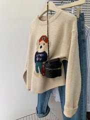 Round Neck Bear Applique Sweater