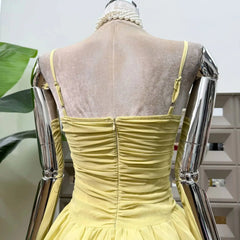 Spaghetti Strap Beaded Bust Ruched Waist Puff Hem Corset Mini Dress