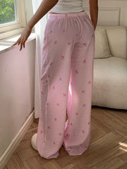 Chic High-Waist Striped Lounge Pants - Elastic Drawstring Detail