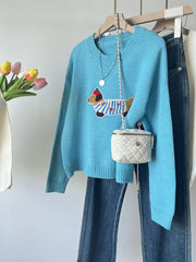 Cartoon Sausage Dog Appliques Knitted Sweater