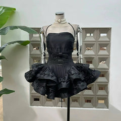 Sleeveless Bow Ruffles A-line Mini Dress