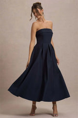 Strapless Solid Midi Dress