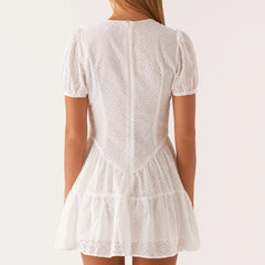 White V-neck Tie Up Mini Dress