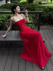 Red Strap Mesh Patchwork Maxi Dress